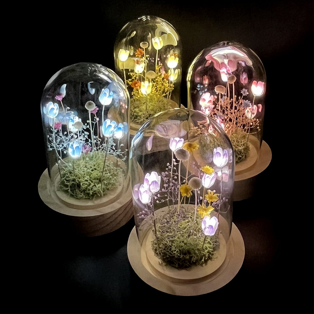 プリザーブドフラワーをアレンジしたLED ナイトランプ フラワーランプ